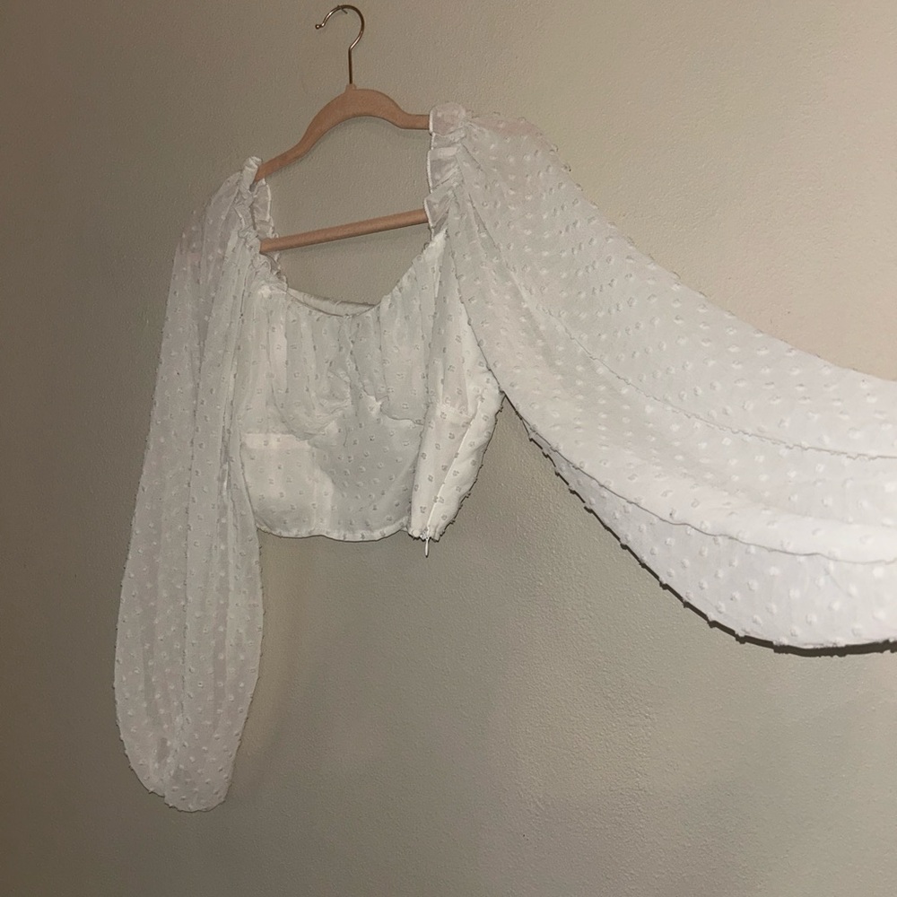 SHEIN White Swiss Dot Peasant Crop Top - Picture 4 of 7